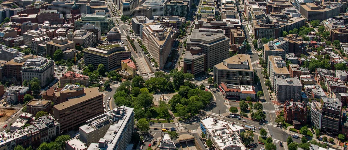 Aerial view of Dupont Circle in DC, possibly showcasing a location or neighborhood for real estate discussions.