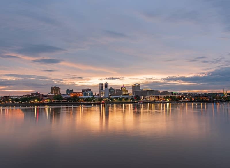 Landscape of Peoria Illinois Downtown Riverfront at Sunset