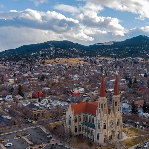 Cityscape of Helena, Montana in December.