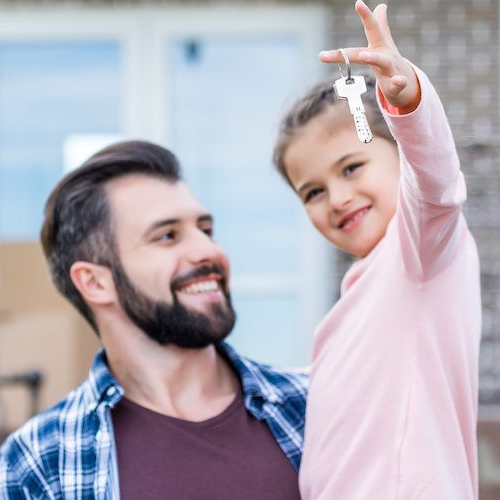 A family moving into a new home, illustrating a family's relocation or moving process.
