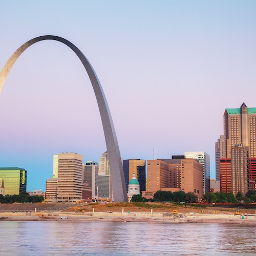 St. Louis cityscape with the Gateway Arch being visible.