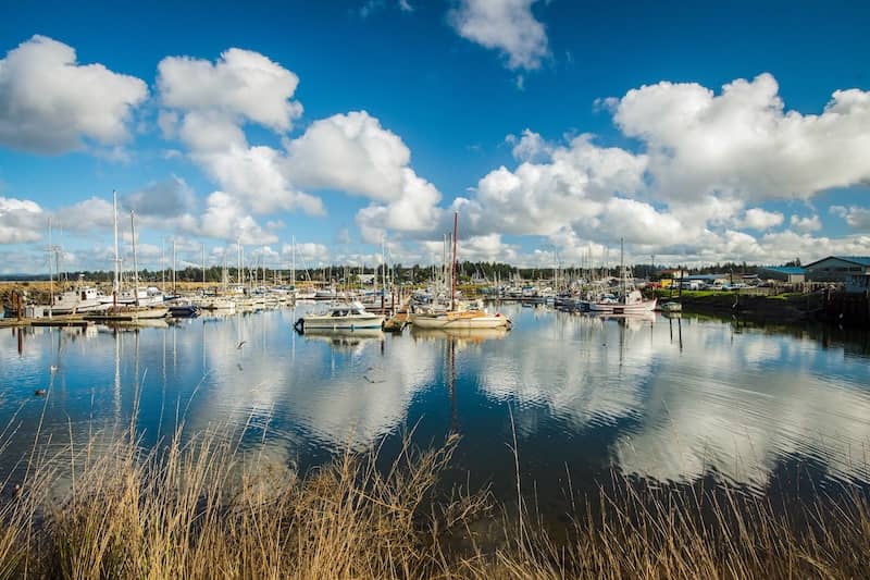 RHB Assets From IGX: Beautiful coastline view of Coos Bay, Oregon, with waves crashing on the shore.