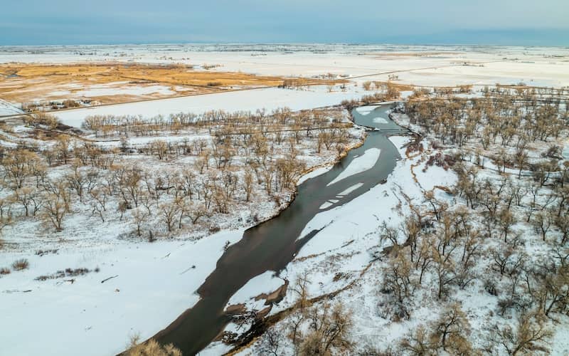 South Platte River near Milliken, Colorado during the winter. 