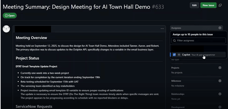 Screenshot of meeting summary.