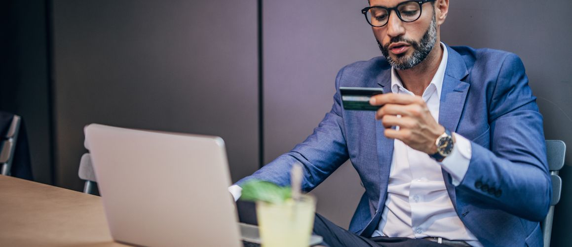 Man checking his upstanding credit score online.