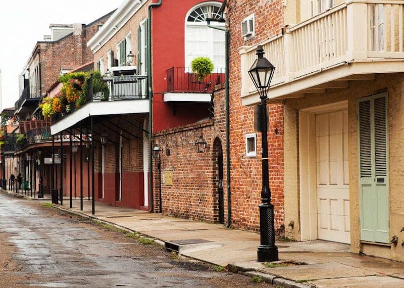 View of historic townhomes in New Orleans.