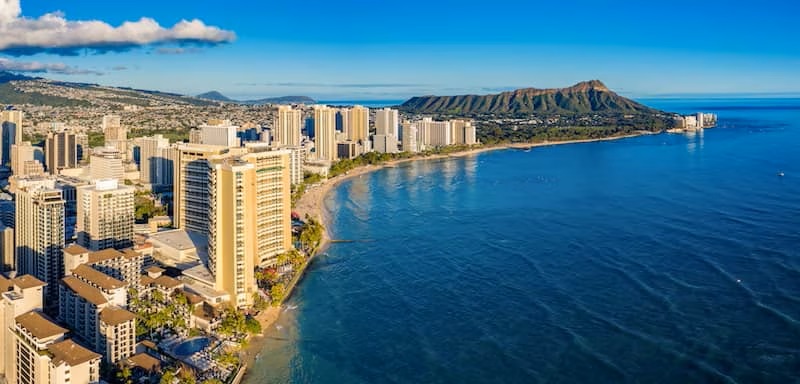 Honolulu skyline with ocean front