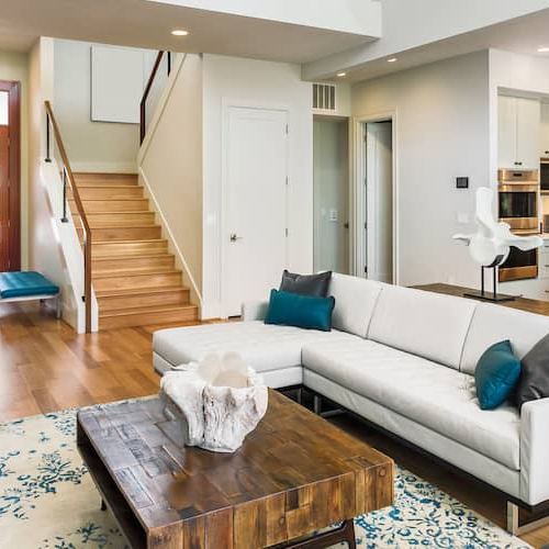 Modern open sofa living room, showcasing contemporary interior design and home decor.