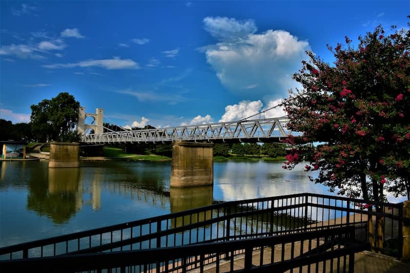 Bridge over water in Waco, Texas.