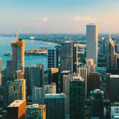 The Chicago skyline, ideal for remote work.