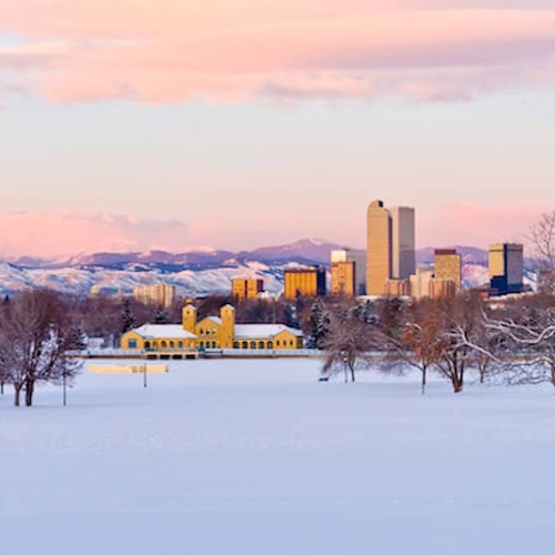 Winter skyline of Denver, Colorado.