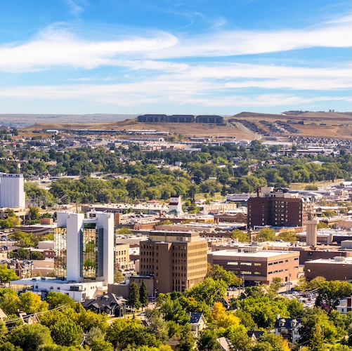 Overhead view of Rapid City, South Dakota, near the Black Hills.