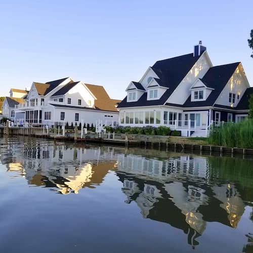 Beautiful waterfront homes near Rehoboth Beach, Delaware.