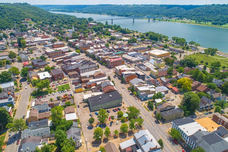 Aerial View of Historic Madison, Indiana.
