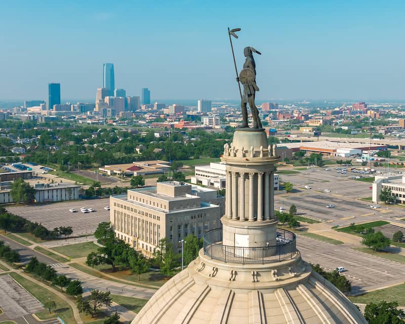 Statue on top of a building in Oklahoma.