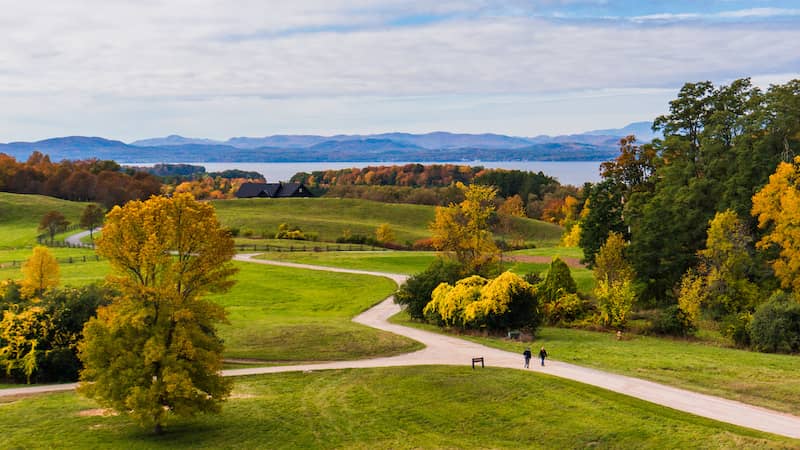 RHB Assets From IGX: Scenic view of the countryside in Shelburne, Vermont with rolling hills and vibrant greenery.