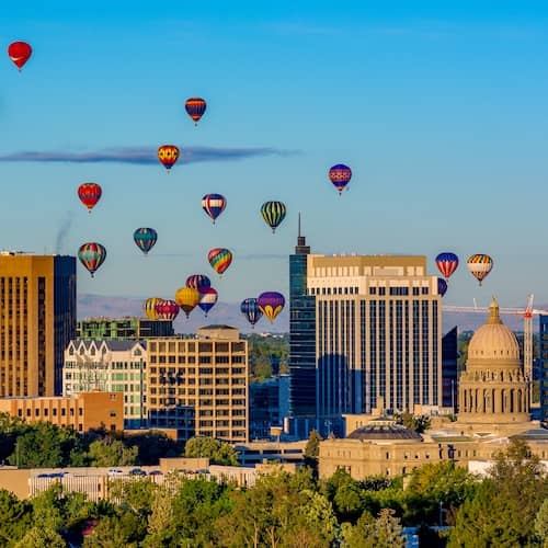 Hot air balloons take flight over Boise, Idaho. 