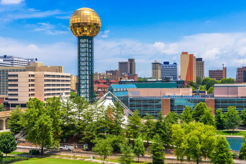 RHB Assets From IGX: Knoxville, Tennessee, downtown skyline with the river in the foreground.