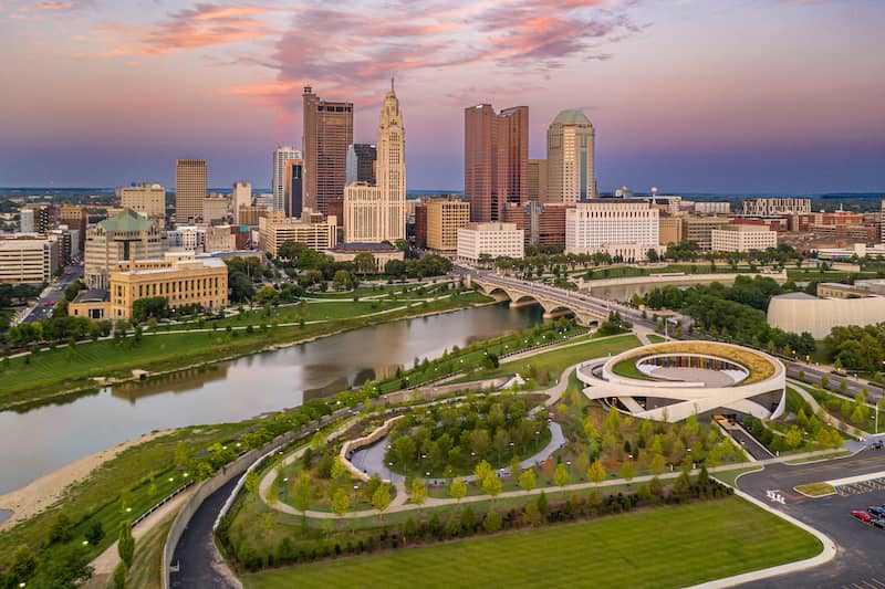 RHB Assets From IGX: Columbus, Ohio skyline with a mix of historic and modern buildings.