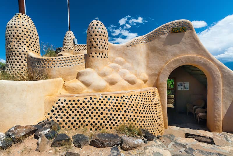 Exterior of Earthship home.