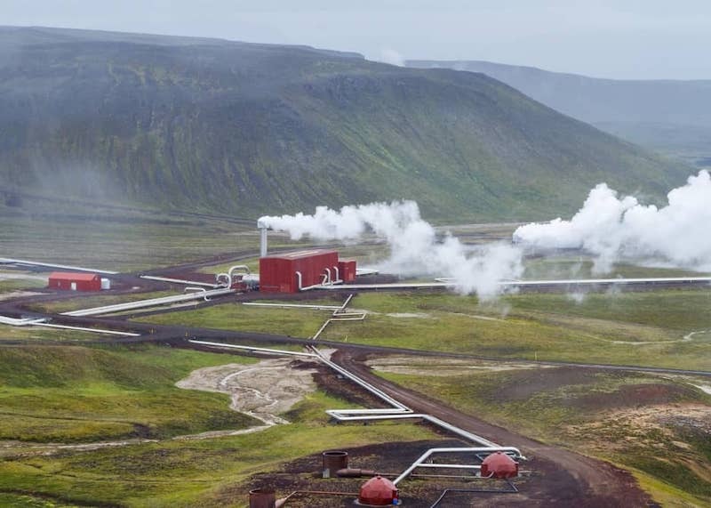 Geothermal plant in valley.