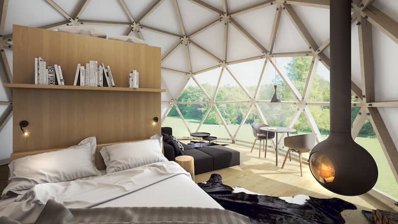 Interior view of modern geodesic dome.