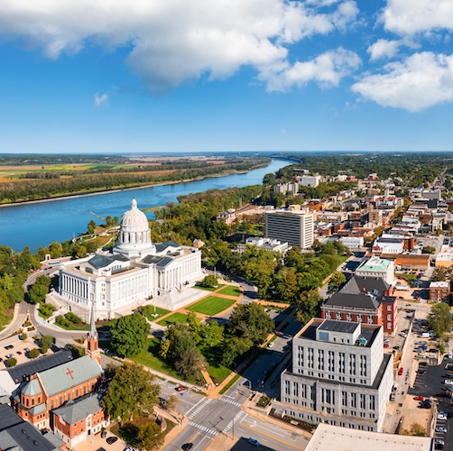Aerial view of Jefferson City, capital of Missouri.