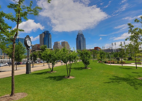 The Cincinnati skyline from Smale Riverfront Park.