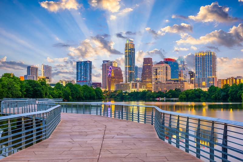 RHB Assets From IGX: Austin Texas skyline at dusk reflected on river