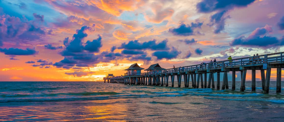 Florida pier at sunset.
