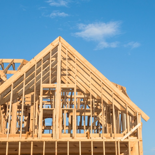 Top of a house in the process of being constructed.
