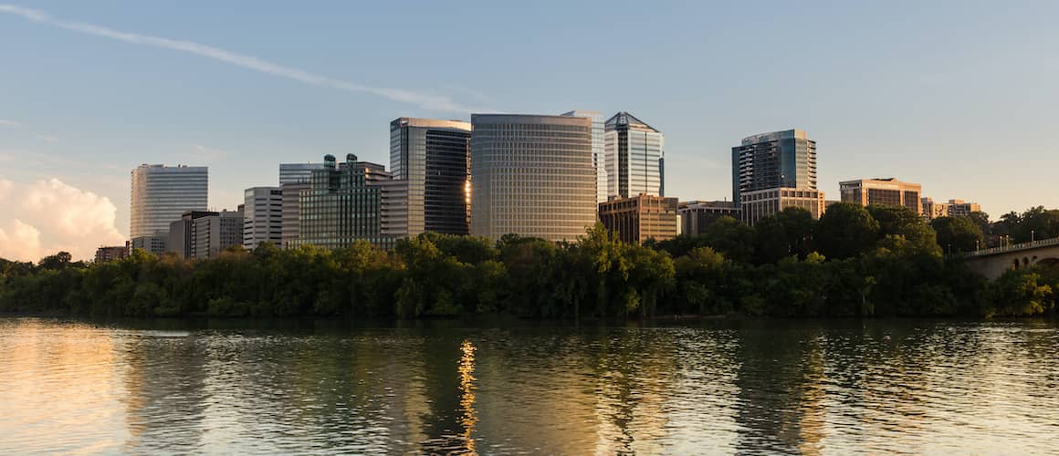 A skyline view of Arlington, representing an urban landscape or cityscape.