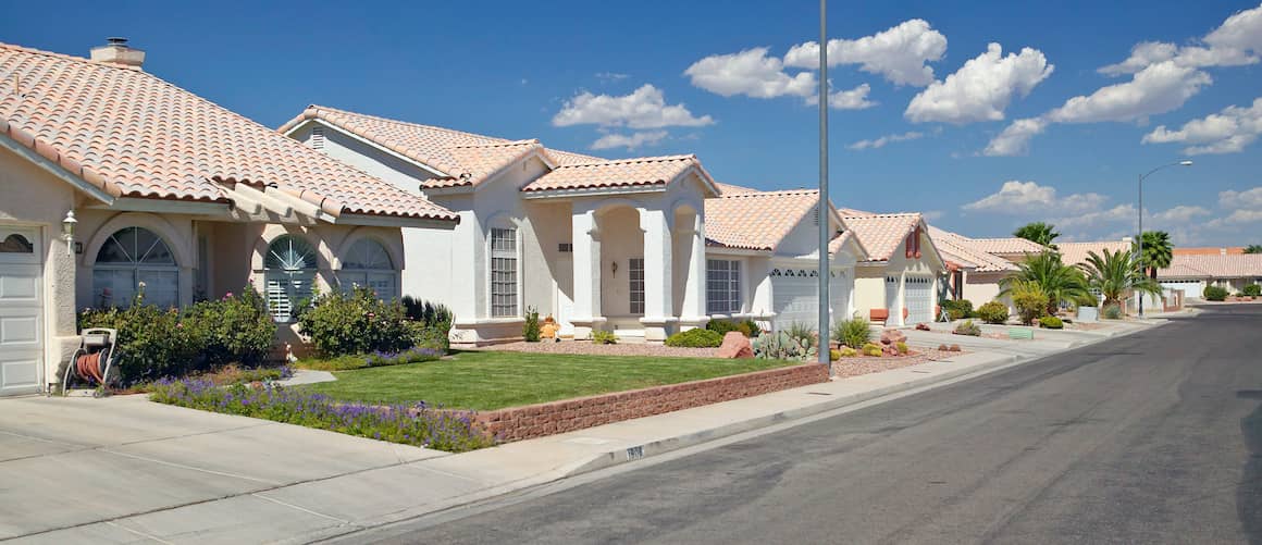 Row of new homes in Las Vegas, showcasing a row of newly constructed homes in Las Vegas.