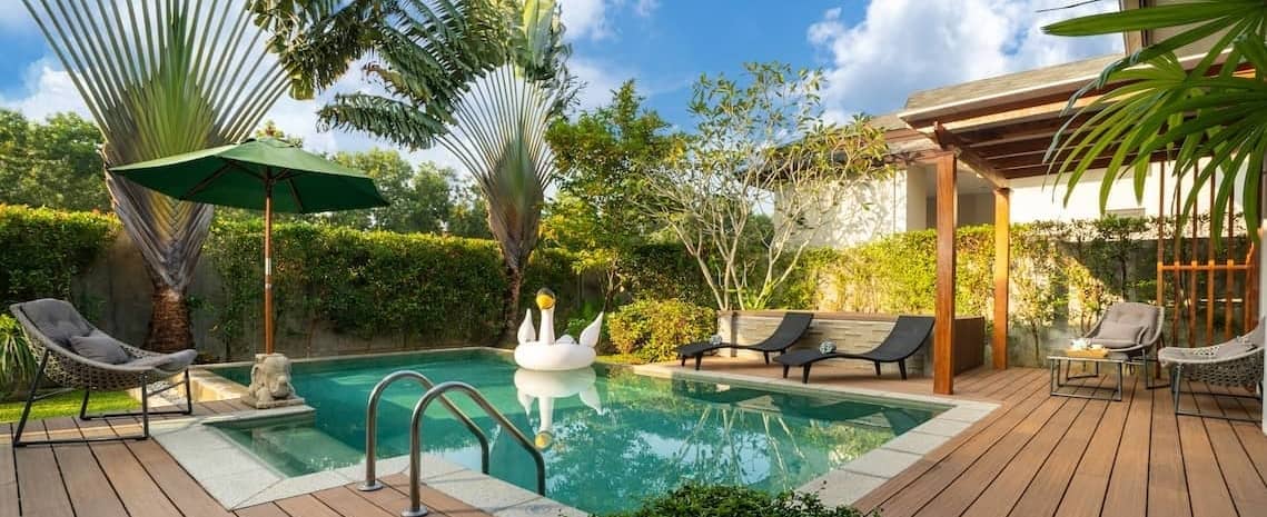 Pool in tropical home.