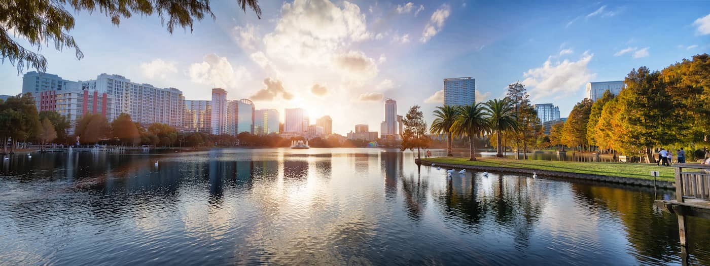 Orlando, Florida city skyline, a top area to invest in real estate.