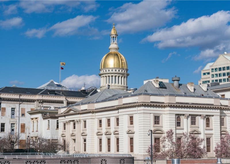 View of Trenton New Jersey capital building with gold dome.