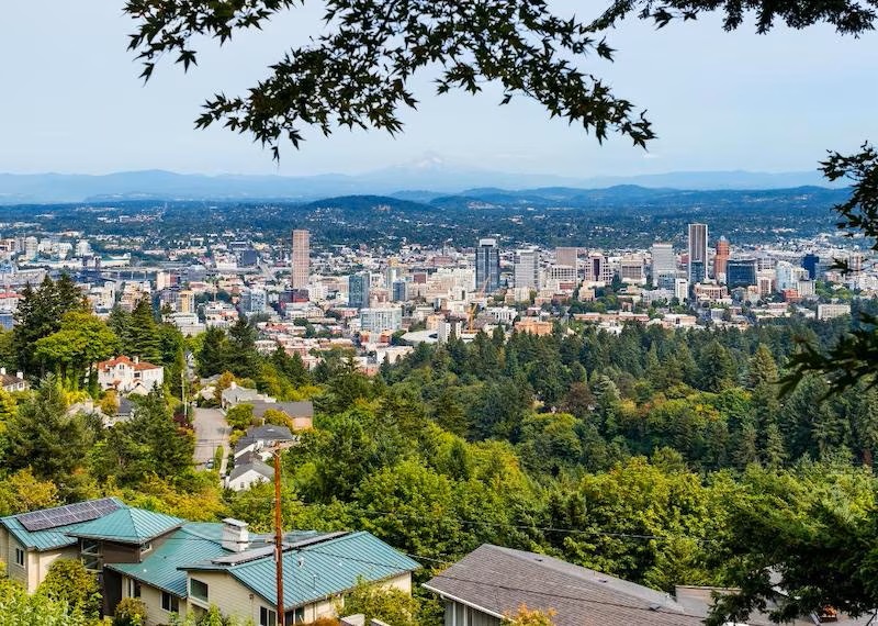 View of Portland Oregon from the mountains