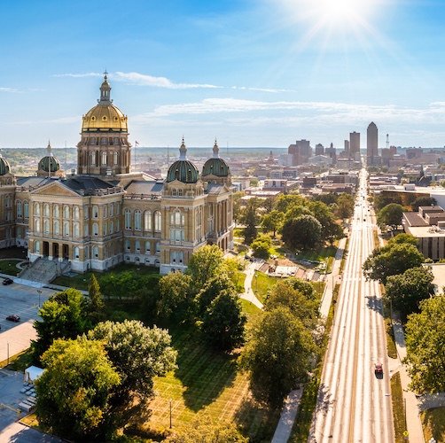 Aerial view of Des Moines, Iowa.