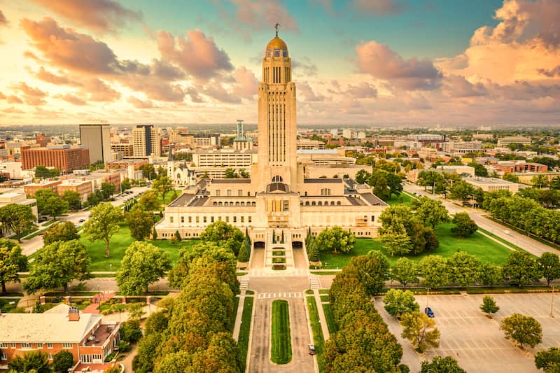 RHB Assets From IGX: Lincoln, Nebraska, cityscape with the capitol building and surrounding area.