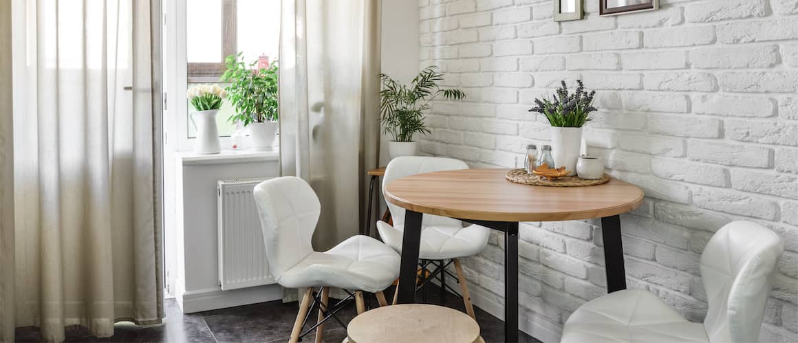 A Scandinavian-style dining area, showcasing interior design or home decor ideas.