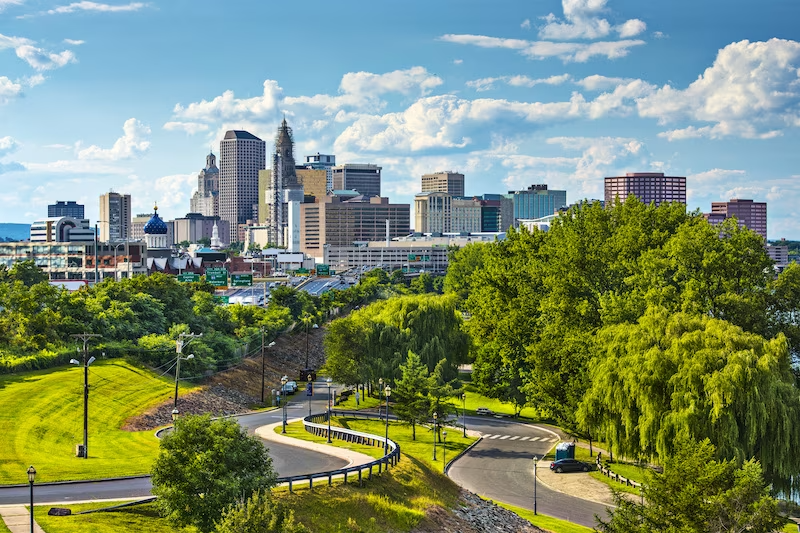 Aerial view of Hartford, Connecticut.