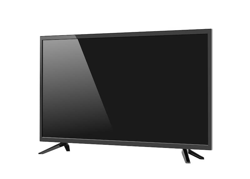 Black LED TV on white background.