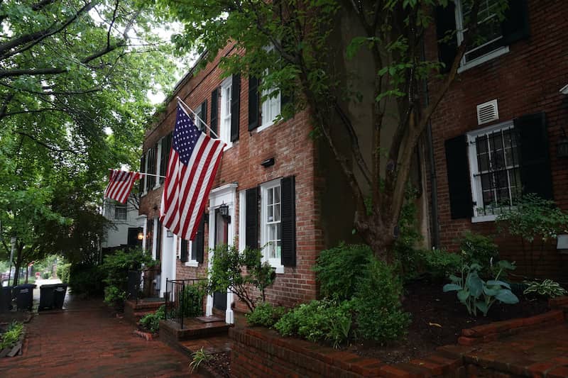 RHB Assets From IGX: Georgetown, Washington D.C., row houses on a rainy day.