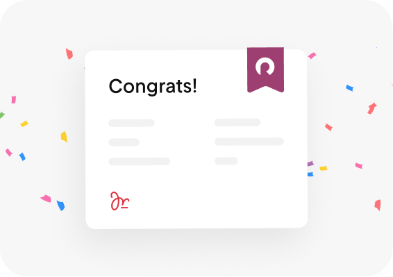 Confirmation card with confetti celebrating completion