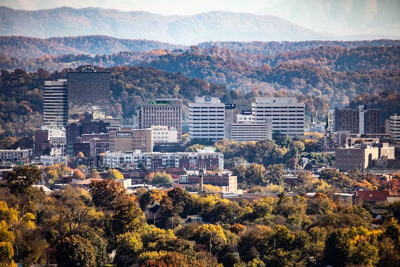 RHB Assets From IGX: A beautiful view of Knoxville, Tennessee, with the Great Smoky Mountains in the background.