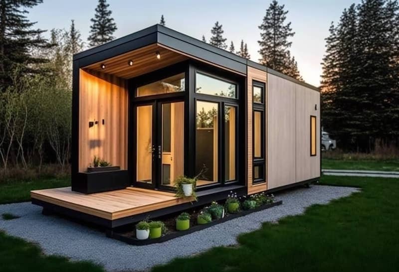 Modern chic tiny home on wooded lot.