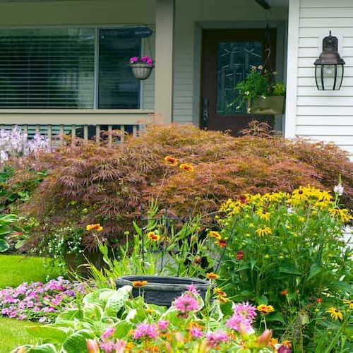 A yard with flowers, representing a beautiful home exterior.