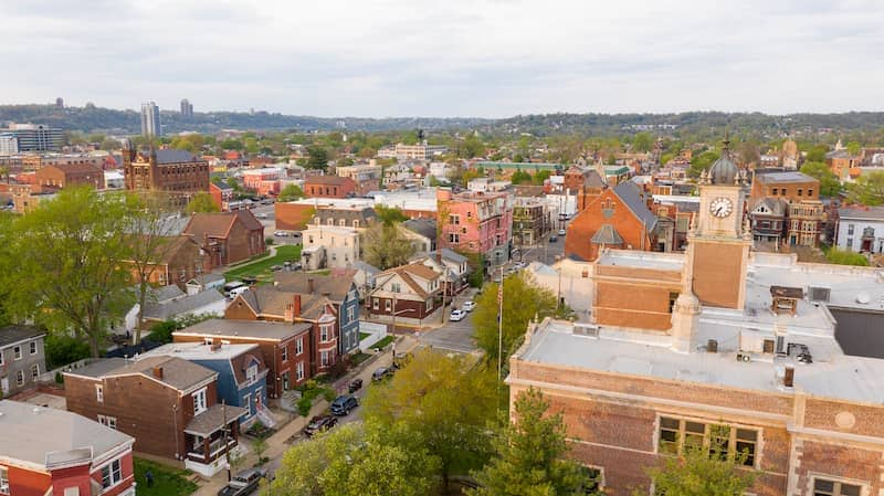 Clocktower in Newport, Kentucky and its surroundings.