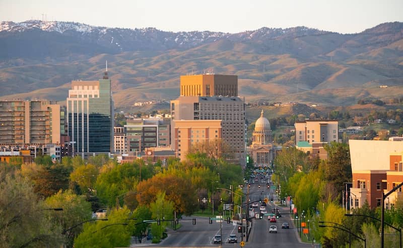 A view of the Idaho State Capital in downtown Boise, Idaho.