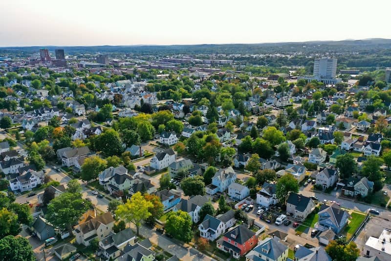 RHB Assets From IGX: Aerial view of homes in Manchester, New Hampshire